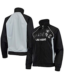 Women's Black and Silver Las Vegas Raiders Backfield Raglan Full-Zip Track Jacket