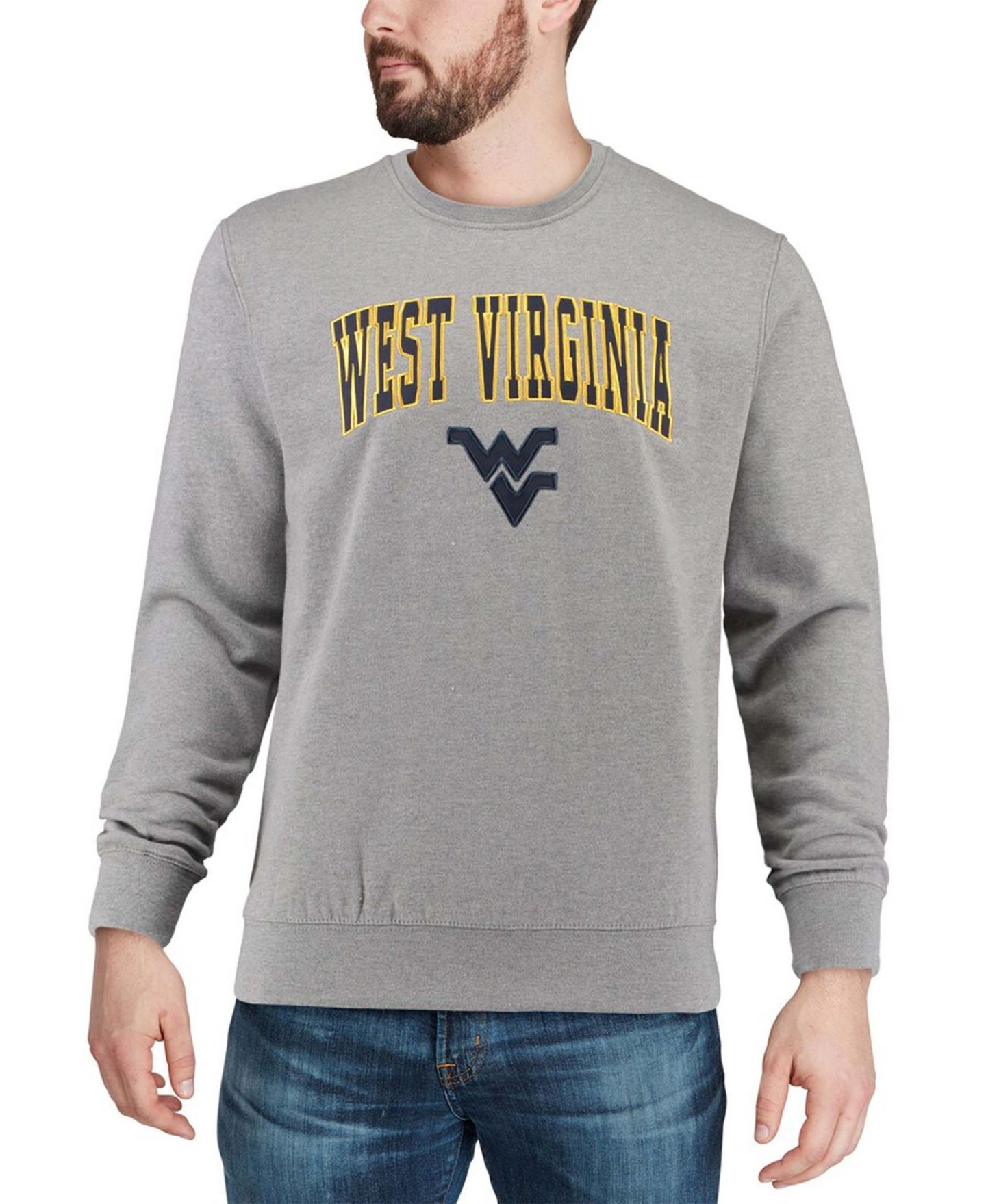 Мужская толстовка Colosseum West Virginia Mountaineers Arch and Logo Crew Neck, цвет: Меланжевый серый — фото 4