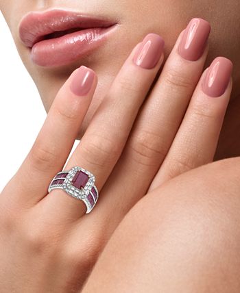 Effy Ruby (7/8 Ct. t.w.) & Diamond Accent Two-Row Ring in 14K Rose Gold - Ruby