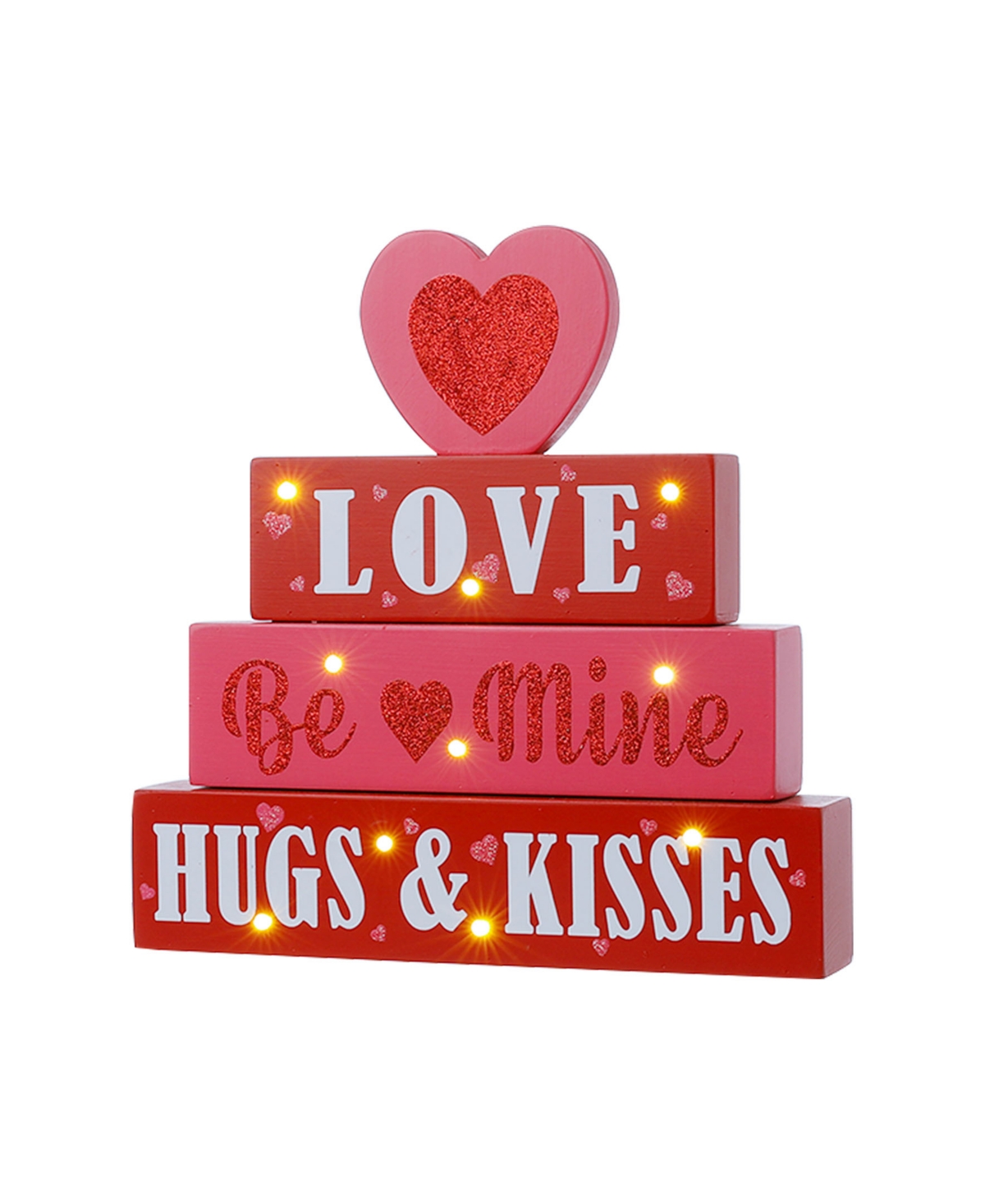 Glitzhome 11.25" Lighted Valentine's Wooden Block Table Sign In Red