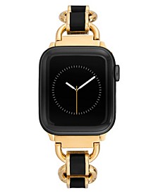 42/44/45mm Apple Watch Chain Bracelet in Black Enamel and Gold Stainless Steel With Gold Adaptors