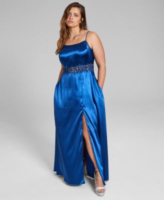 City Studios - Trendy Plus Size Illusion-Waist-Appliqu&eacute; Gown