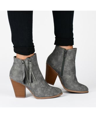 Women's Vally Double Zipper Stacked Heel Ankle Booties