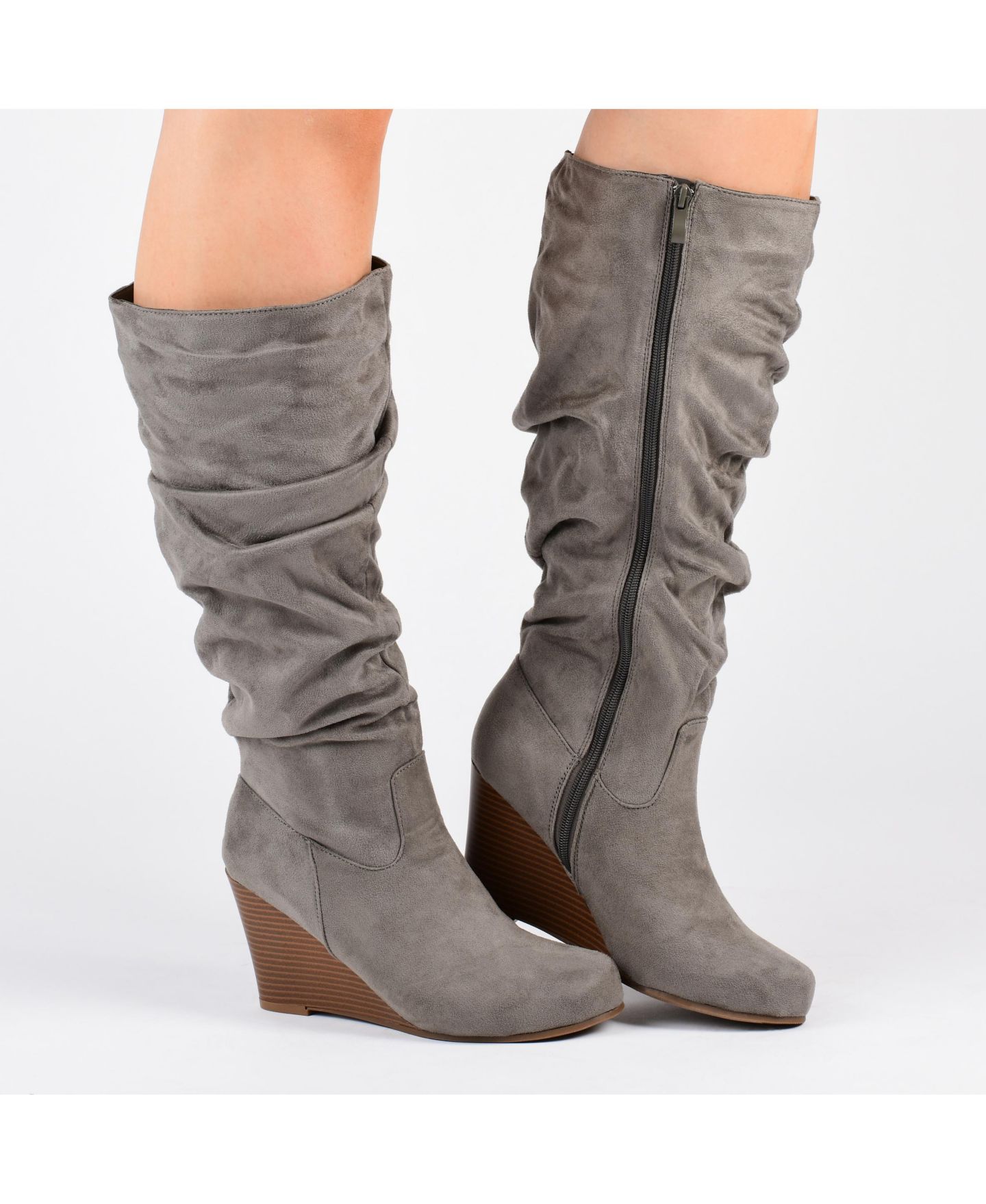 Женские ботинки Journee Collection Haze Slouchy Wedge Knee High Boots, Regular & Wide Calf, цвет: Серо-бежевый — фото 3