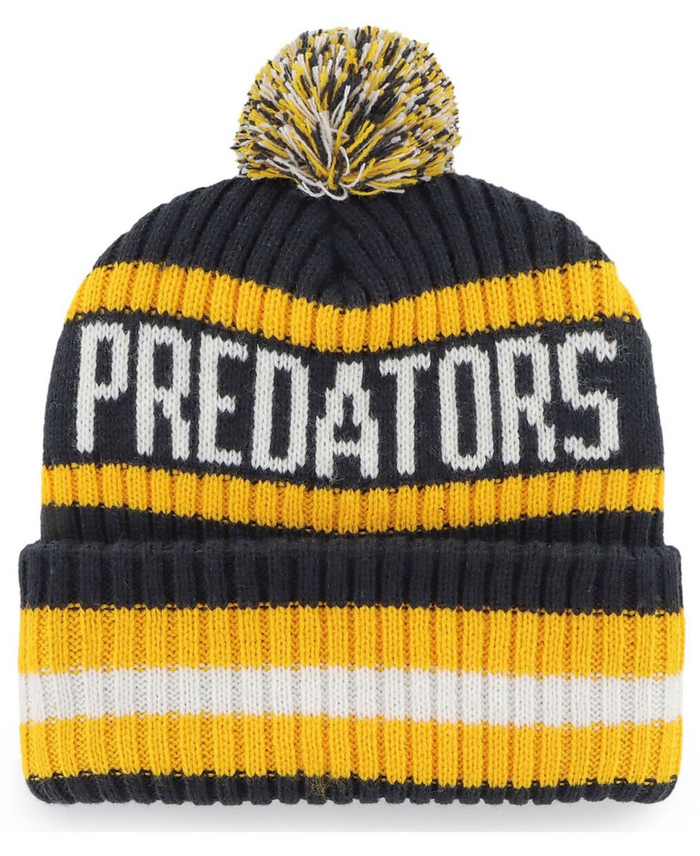 Мужская шапка '47 Brand Navy Nashville Predators Bering Cuffed Knit Hat with Pom — фото 2