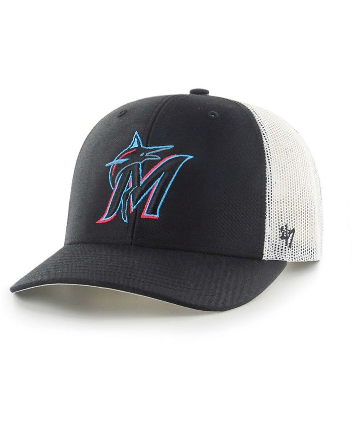 Men's '47 Black/White Miami Marlins Primary Logo Trucker Snapback Hat