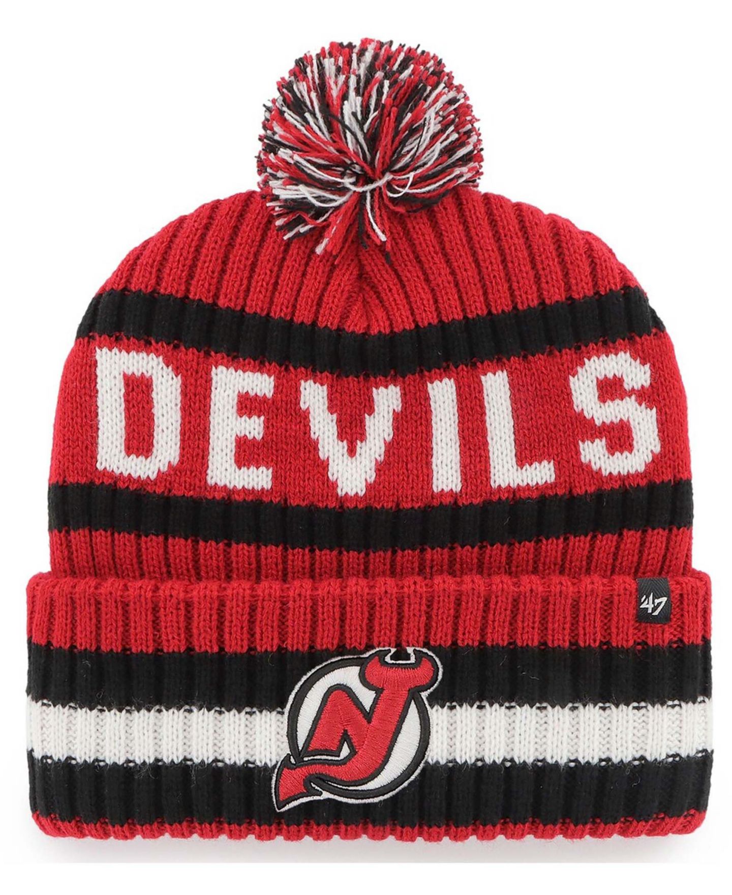 Мужские головные уборы '47 Brand Red New Jersey Devils Bering Cuffed Knit Hat with Pom — фото 1