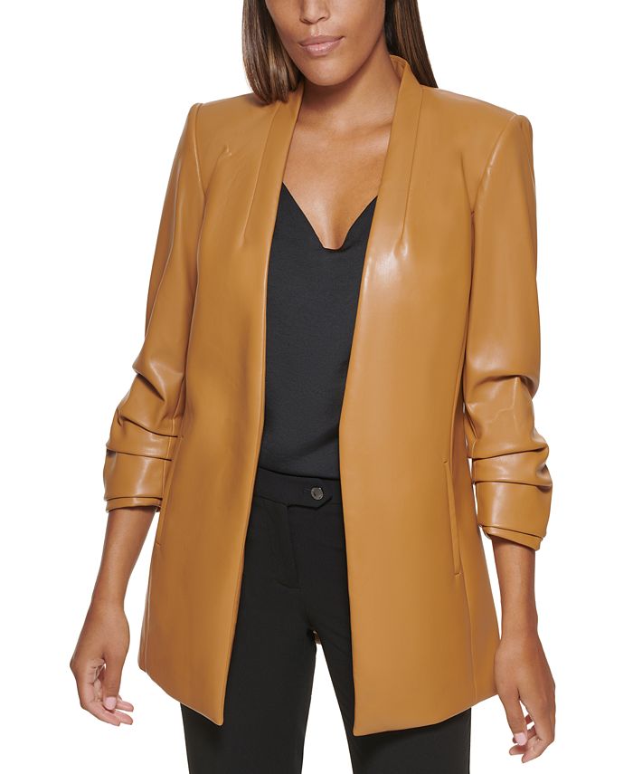 Calvin Klein X Fit Faux Leather Open Front Blazer Macy s
