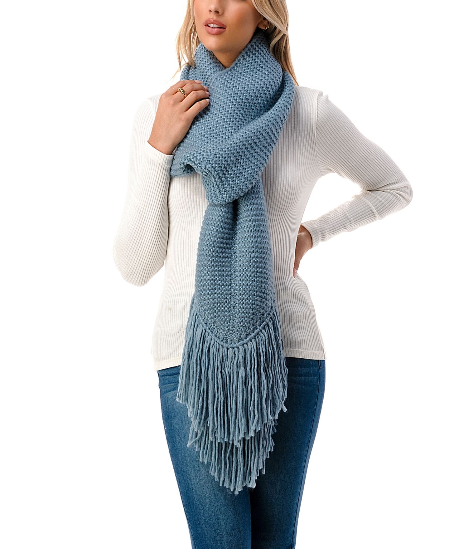 Женский шарф Marcus Adler Ultra Soft Fringe-Trim Winter, цвет: Синий — фото 3