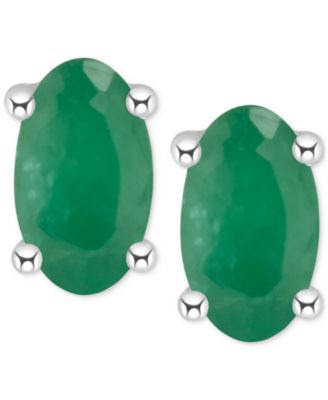 Ruby Oval-Cut Stud Earrings in 14k White Gold (Also in Emerald)