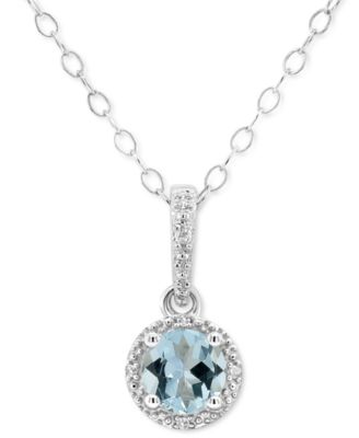 Macy's - Aquamarine Solitaire 18" Pendant Necklace (3/8 ct. t.w.) in Sterling Silver (Also in Opal)