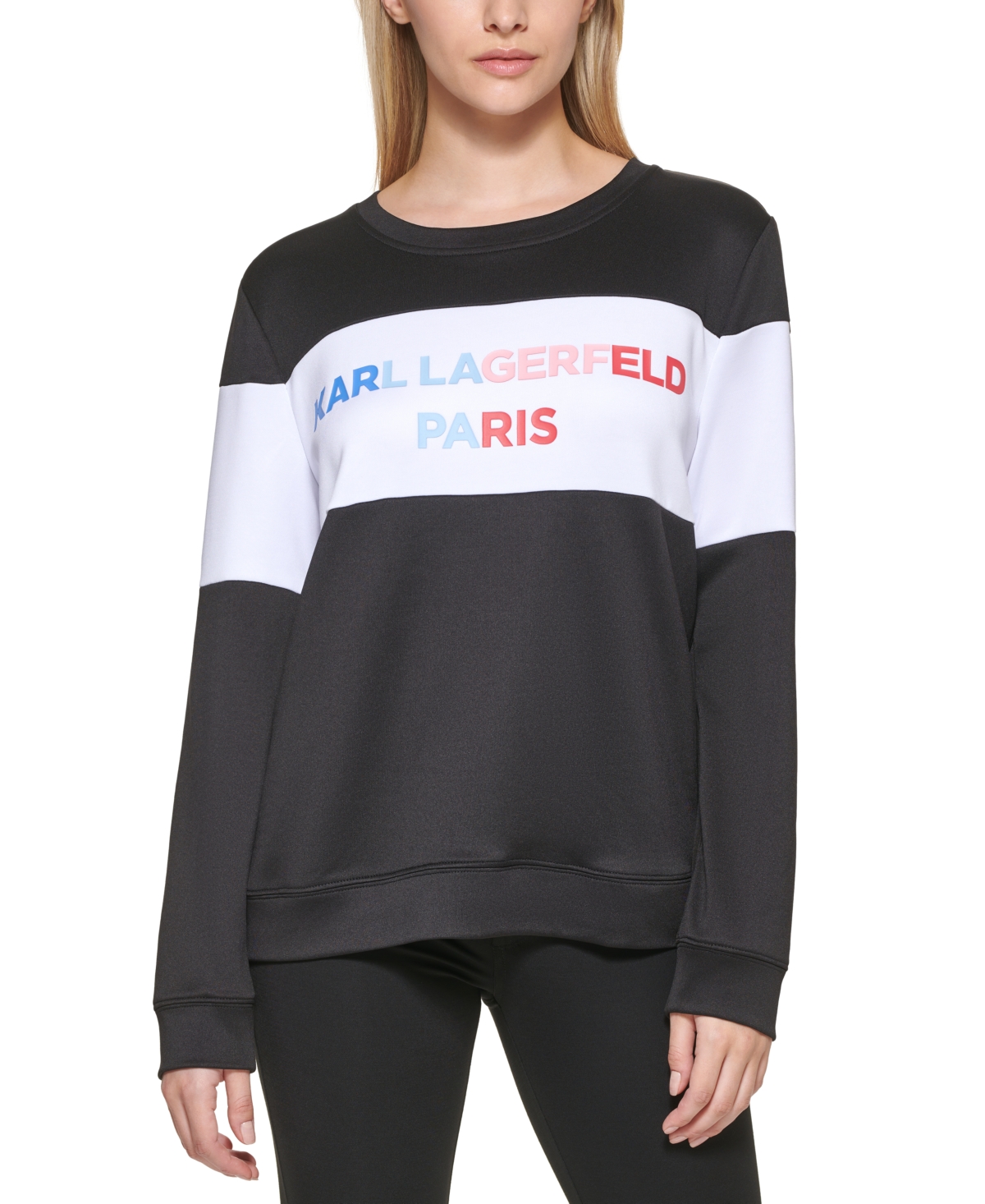 Karl Lagerfeld Colorblocked Rainbow Logo Sweatshirt In Black White
