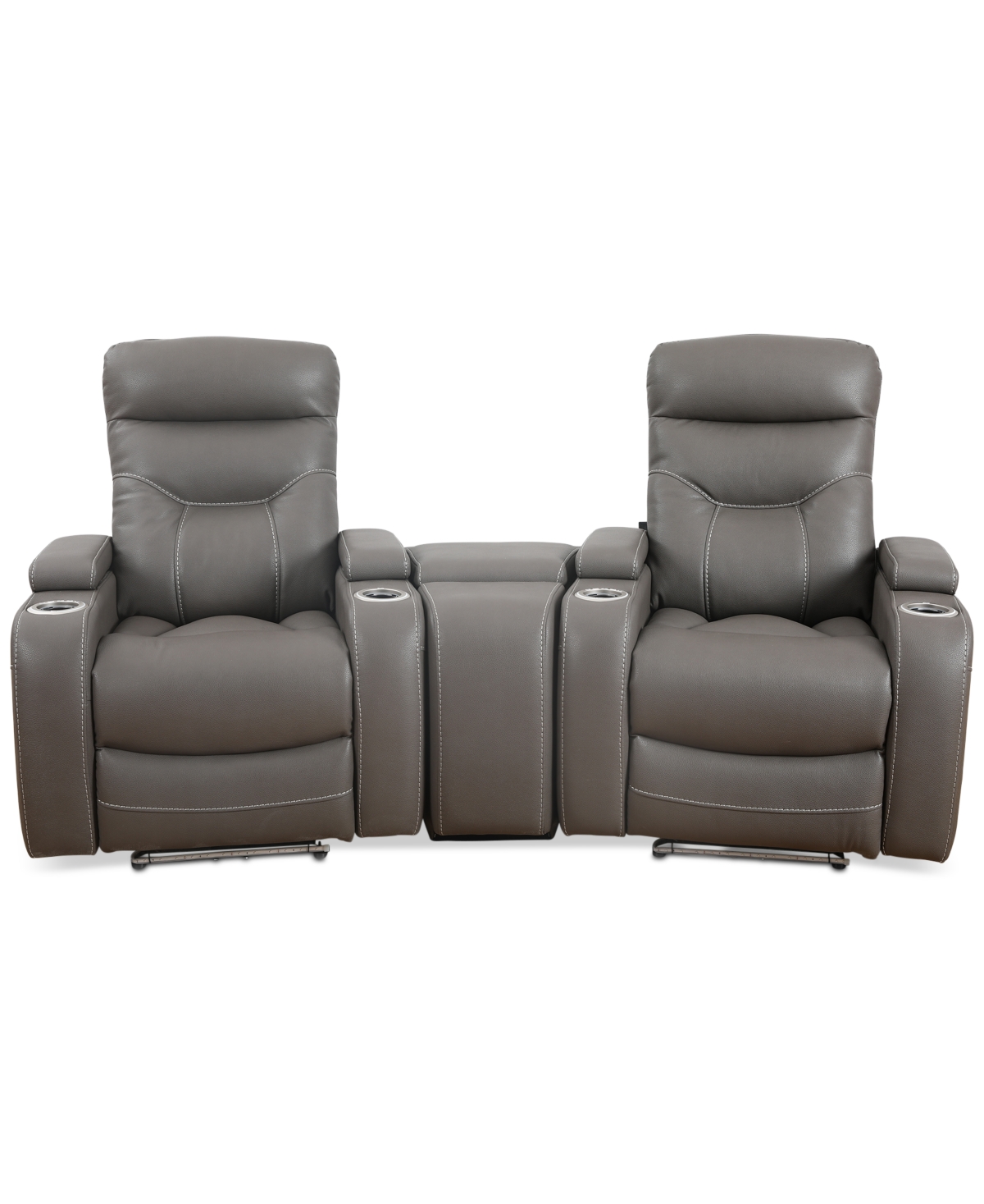 Furniture Jabarr 3-pc. Beyond Leather Theater Seating With 1 Console, Created For Macy's In Grey
