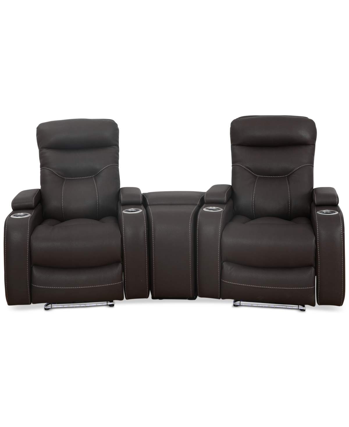 Furniture Jabarr 3-pc. Beyond Leather Theater Seating With 1 Console, Created For Macy's In Dark Brown