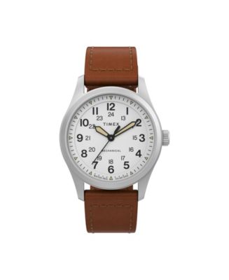 Timex Men's Mechanical Hand Wind Brown Leather Strap Watch 38 Mm - Macy's