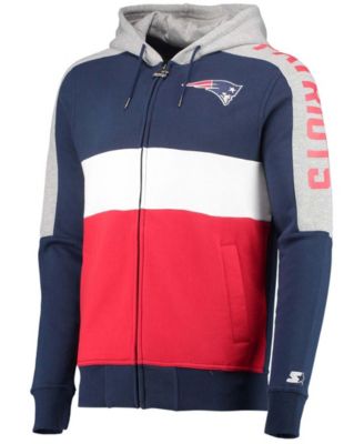Men's Navy, Red New England Patriots Playoffs Color Block Full-Zip Hoodie