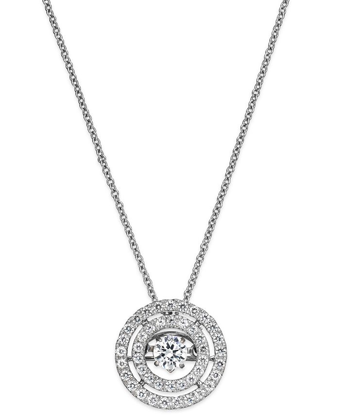 Twinkling Diamond Star Diamond Double Circle Pendant Necklace in 14k ...