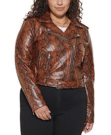 Plus Size Faux Leather Belted Motorcycle Jacket