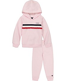 Toddler Girls Ruffled Stripe Hoodie and Joggers, 2-Piece Set