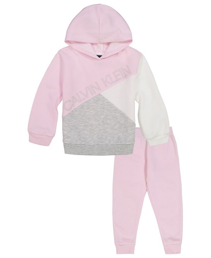 Calvin Klein Little Girls Hoodie Sweatshirt and Joggers, 2 Piece Set ...