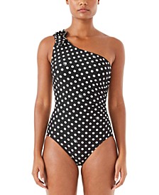 Polka-Dot One-Shoulder One-Piece Swimsuit