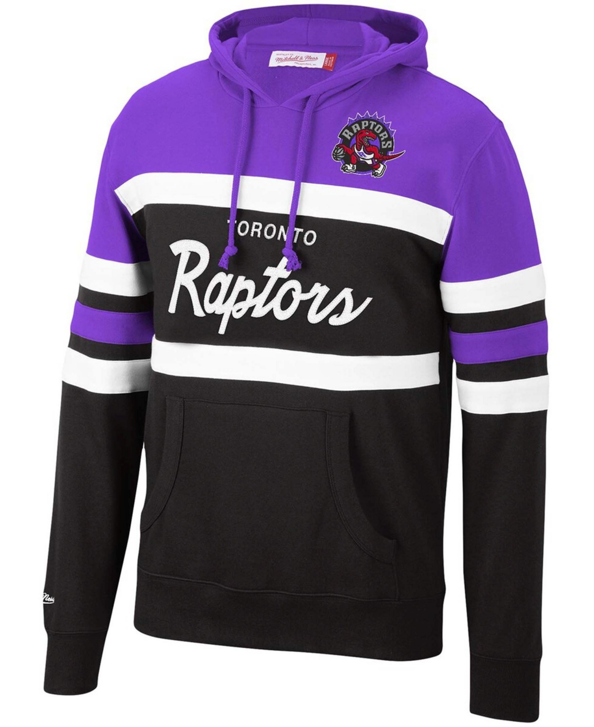 MITCHELL & NESS MEN'S PURPLE AND BLACK TORONTO RAPTORS HEAD COACH PULLOVER HOODIE 