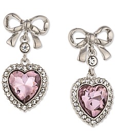 Bow & Crystal Heart Drop Earrings, Created for Macy's 