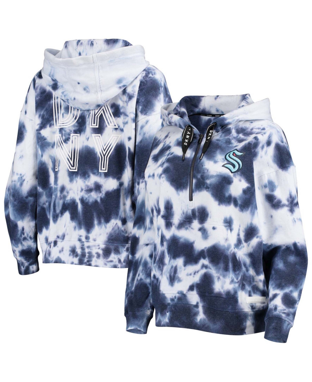 Dkny Women's White, College Navy Seattle Seahawks Dakota Oversized Tie-dye Half-zip Hoodie In Navy,white