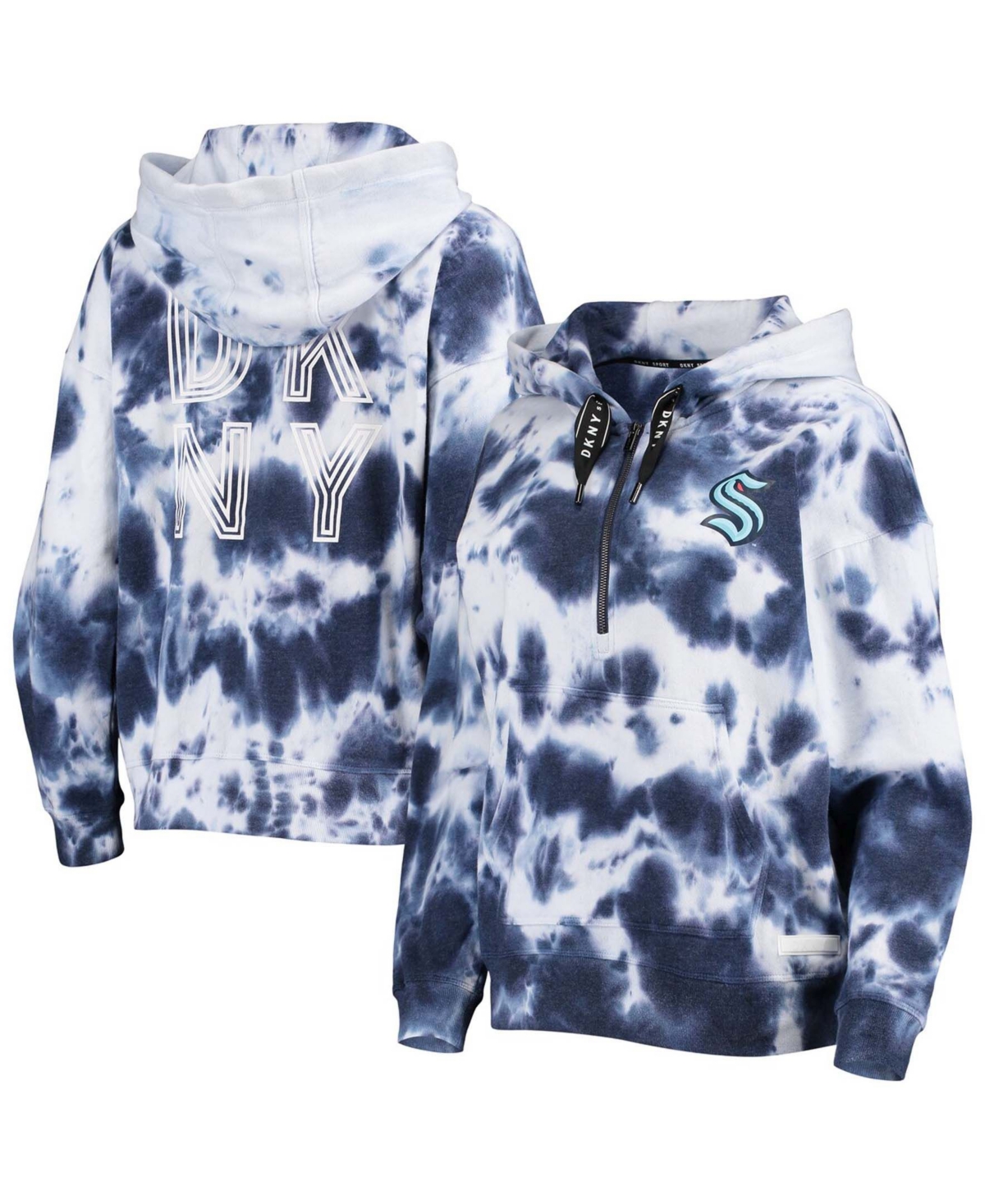 Women's Navy and White Seattle Kraken Dakota Tie-Dye Oversized Half-Zip Hoodie - Navy, White