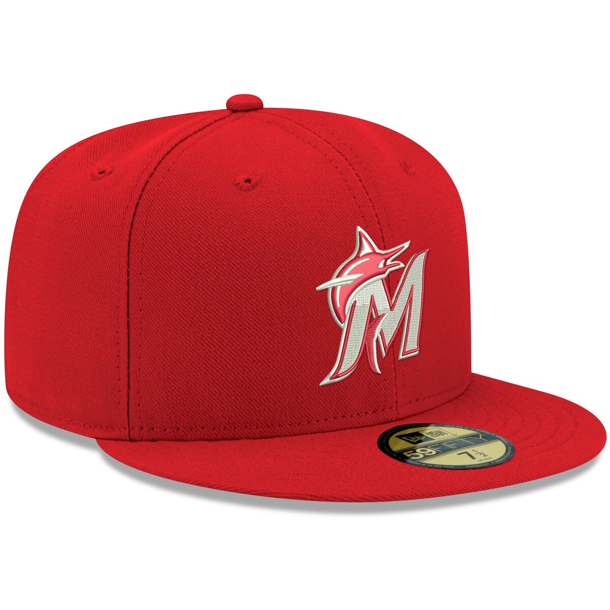 New Era Men's Red Miami Marlins Logo White 59fifty Fitted Hat In Red