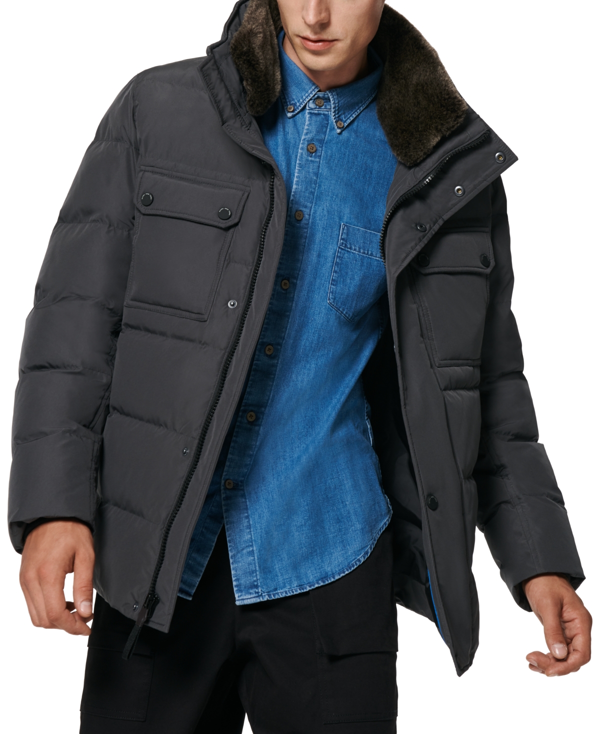 Marc New York Men's Godwin Quilted Trucker Jacket With Removable Faux-fur Trim In Charcoal