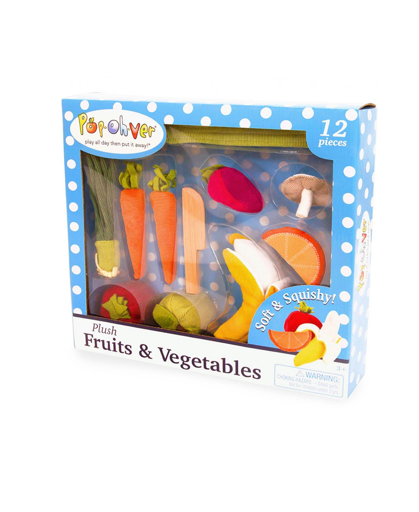 Детский игровой набор Salus Brands PopOhVer Plush Fruits and Vegetables 12-Piece Food Playset, Ages 3+ — фото 2