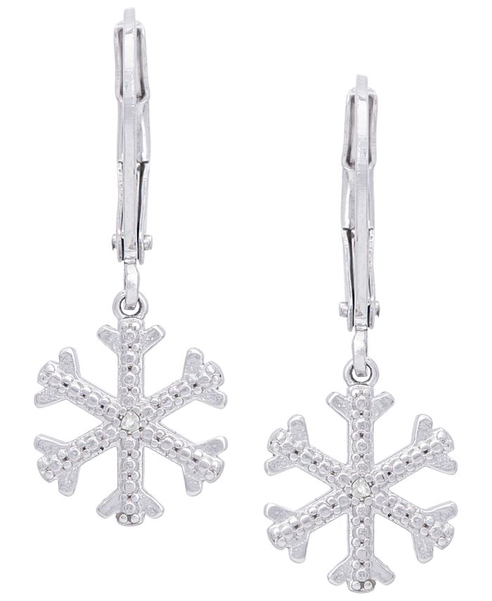 Macy s Silver Plated Diamond Accent Snowflake Leverback Earrings