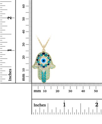 Enamel Evil Eye Hamsa Hand 18" Pendant Necklace in 14k Gold