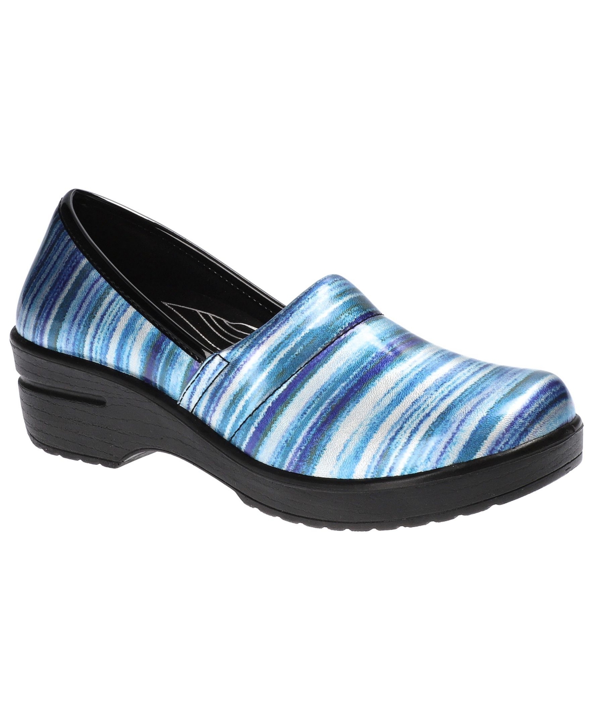 Easy Works by Easy Street Women's Laurie Clogs - Multi Metallic Stripes Patent