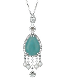 Multi-Gemstone (3-1/3 ct. t.w.) & Vanilla Pearls (3mm) Fancy Pendant Necklace in 14k White Gold, 18" + 2" extender