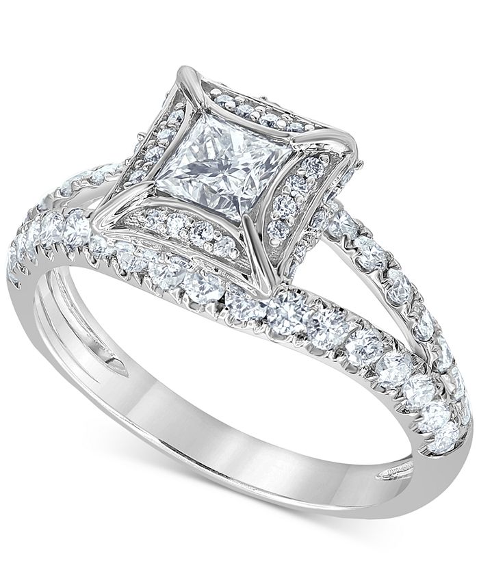 Macy's - Diamond Princess Square Halo Engagement Ring (1-1/4 ct. t.w.) in 14k White Gold