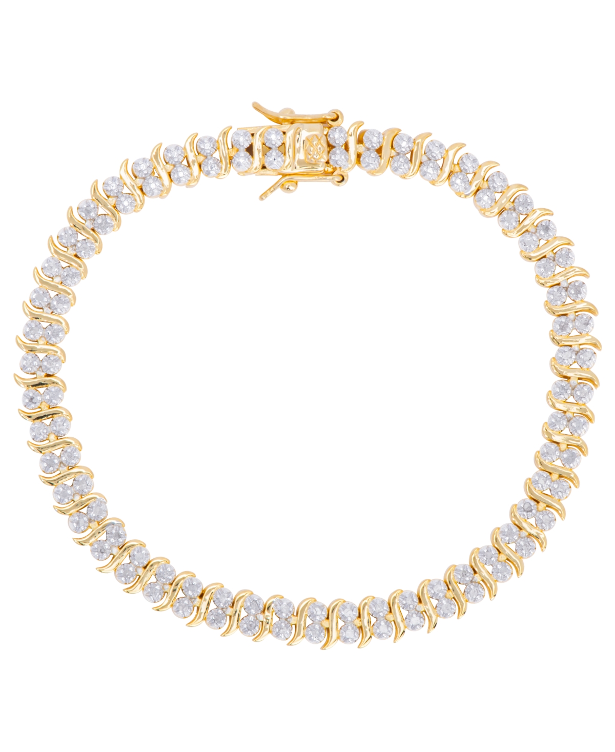 Diamond Accent S Link Bracelet in Fine Gold Plate or Fine Silver Plate