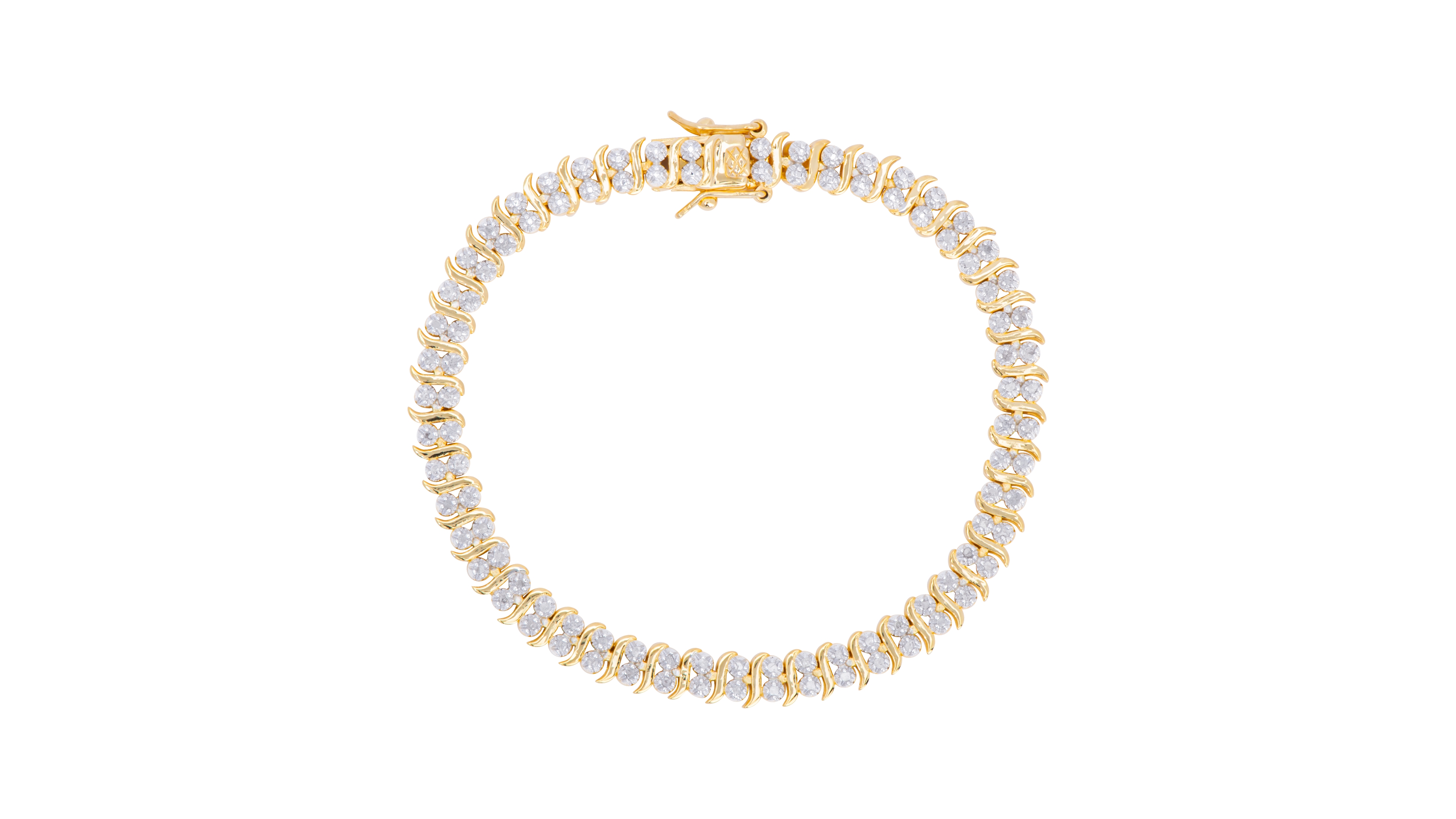 Diamond Accent S Link Bracelet in Fine Gold Plate or Fine Silver Plate