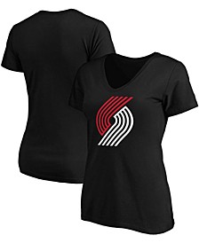 Women's Black Portland Trail Blazers Primary Logo Team V-Neck T-shirt