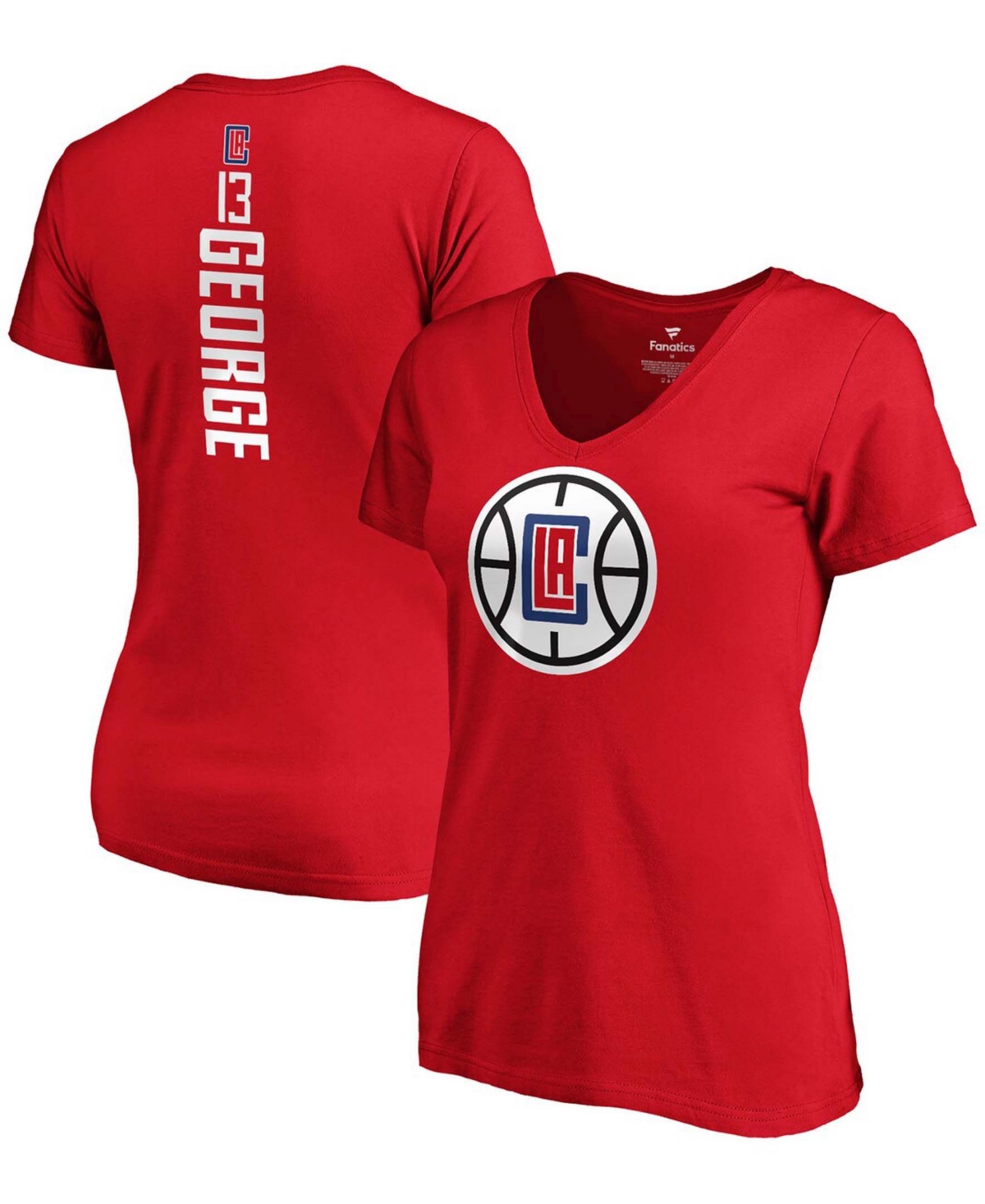 Women's Paul GeorgeLa Clippers Playmaker Logo Name Number V-Neck T-shirt - Red