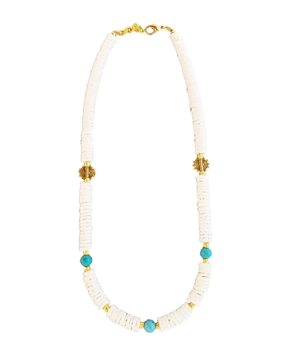 Porus Necklace with Faux Turquiose Stone - Gold-Tone, White, Turquoise