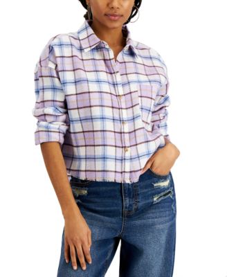 Just Polly - Juniors' Plaid Cropped Shirt