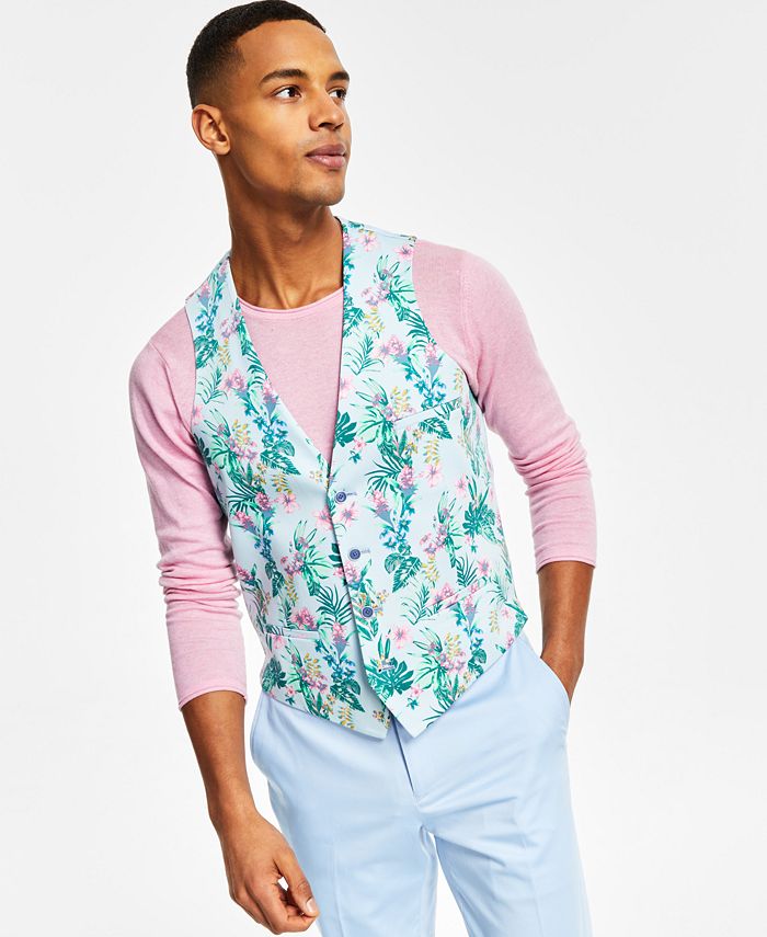 Bar III Men's Slim-Fit Floral-Print Suit Vest, Created for Macys