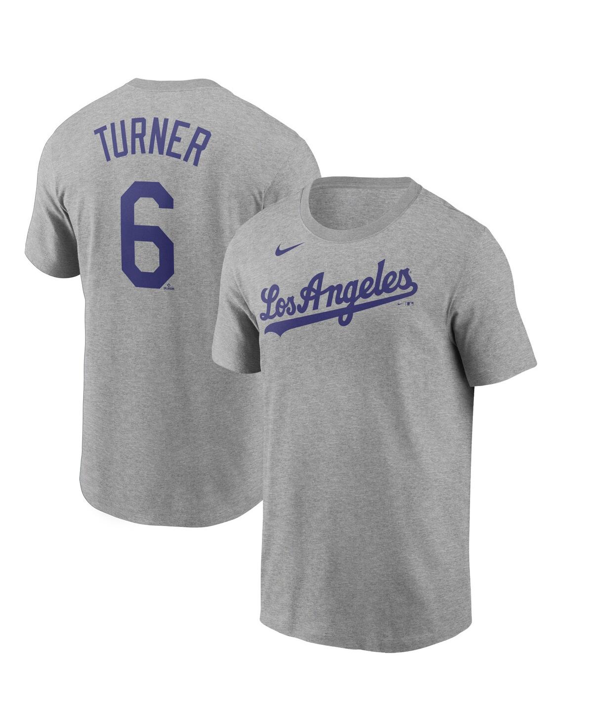 Men's Nike Trea Turner Gray Los Angeles Dodgers Name and Number T-shirt