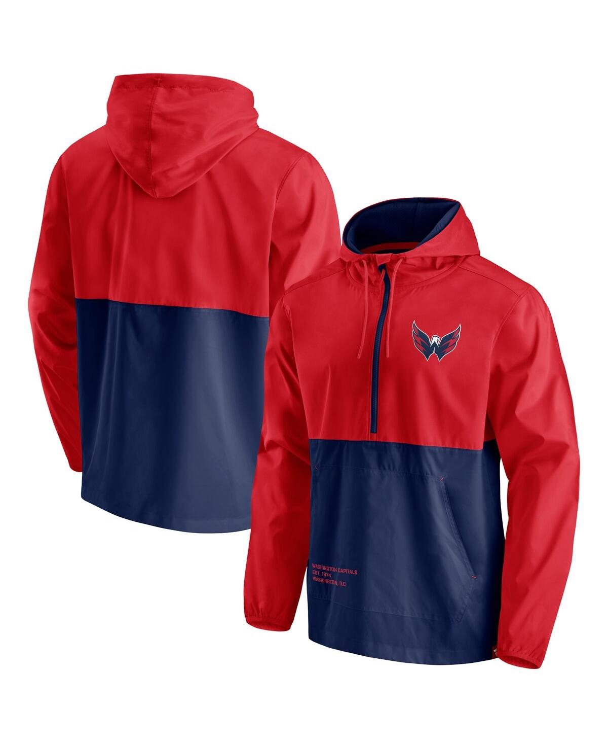 Fanatics Men's Red, Navy Washington Capitals Thrill Seeker Anorak Half-zip Jacket In Red,navy