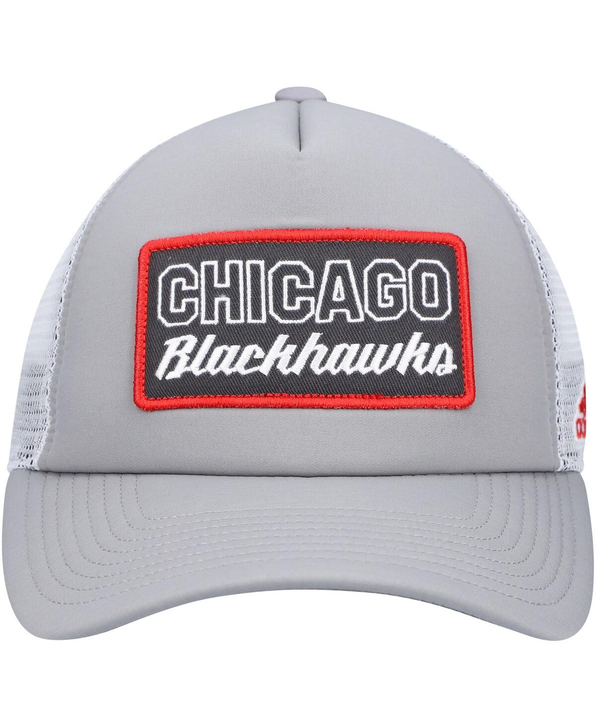 Shop Adidas Originals Men's Gray, White Chicago Blackhawks Locker Room Foam Trucker Snapback Hat In Gray,white
