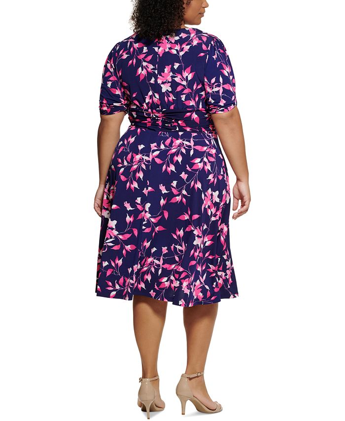 Jessica Howard Plus Size Scrunch-Sleeve Midi Dress & Reviews - Dresses ...