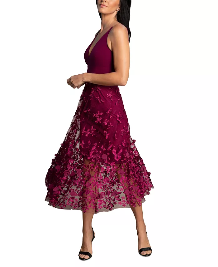 Darleen Deep-V Floral-Appliqu&eacute; Dress - thumbnail 4