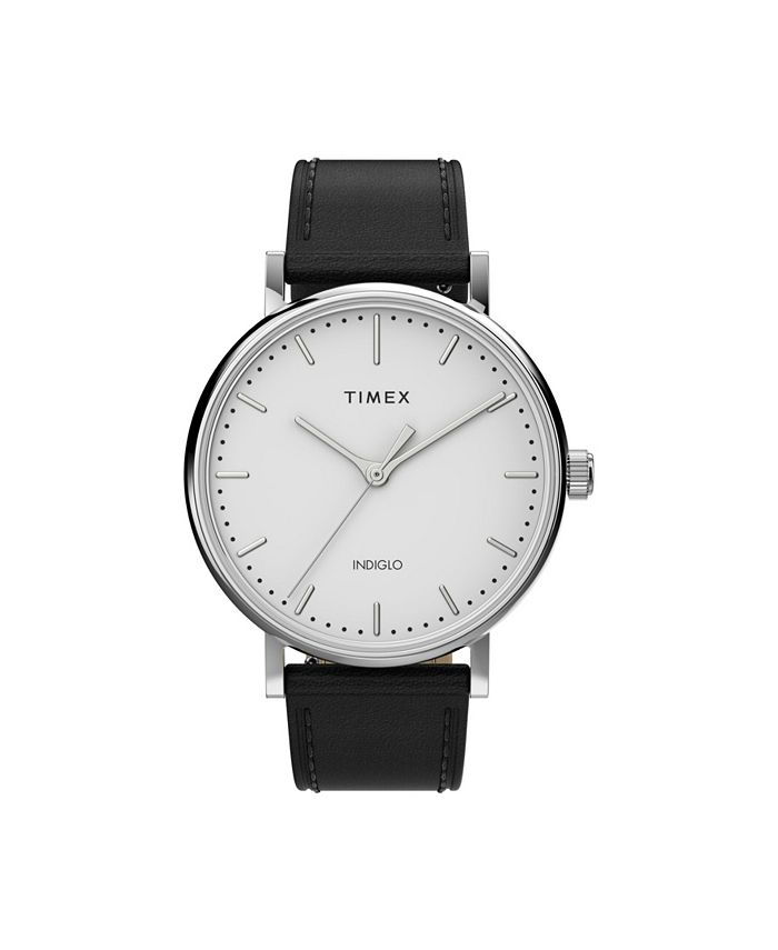 Timex Women s Fairfield Black Leather Strap Watch 37 mm Macy s